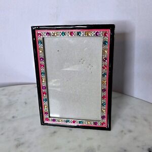 Enamel Crystal Rhinestone Tabletop Picture Frame Black Pnk Blue Slvr 4x6 Easel